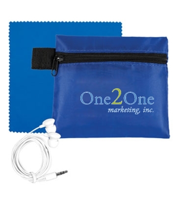 Mobile Tech Earbud Kit with Microfiber Cleaning Cloth In Zipper P