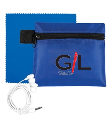 Mobile Tech Earbud Kit with Microfiber Cleaning Cloth In Zipper P