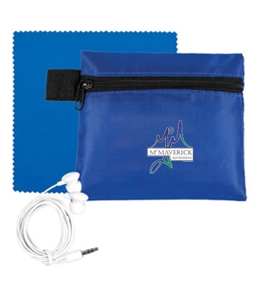Mobile Tech Earbud Kit with Microfiber Cleaning Cloth In Zipper P