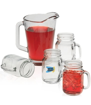 Pitcher and Handled Jar Glass Set - Deep Etched