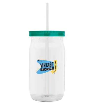 27 oz Clear  Mason Jar with Straw Lid