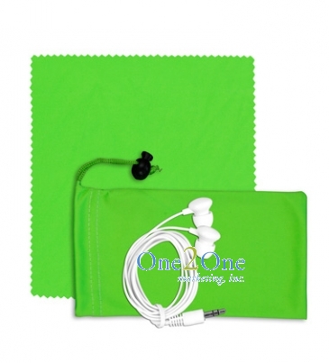 Mobile Tech Earbud Kit with Microfiber Cloth in Microfiber Cinch