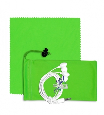 Mobile Tech Earbud Kit with Microfiber Cloth in Microfiber Cinch