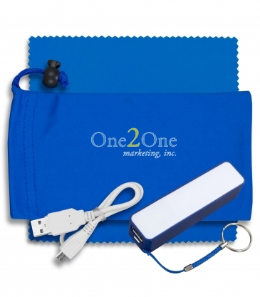 Mobile Tech Power Bank Accessory Kit in Microfiber Cinch Pack Com