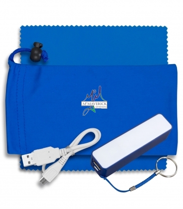 Mobile Tech Power Bank Accessory Kit in Microfiber Cinch Pack Com