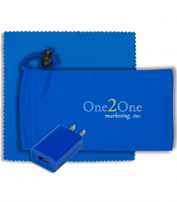 Mobile Tech Wall Charger Kit in Microfiber Cinch Pouch