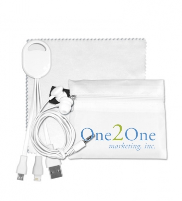 Mobile Tech Charging Cables and Earbud Kit in Zipper Pack Compone