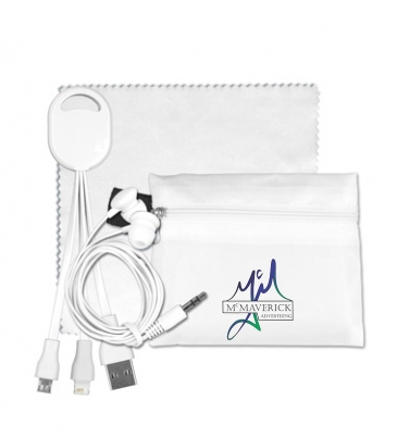 Mobile Tech Charging Cables and Earbud Kit in Zipper Pack Compone
