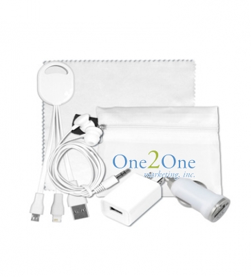 Mobile Tech Home and Auto Charging Kit with Earbuds and Microfibe