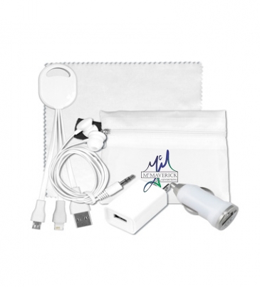 Mobile Tech Home and Auto Charging Kit with Earbuds and Microfibe