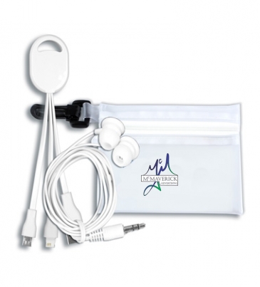 Mobile Tech Earbud and Charging Cables Kit In Translucent Carabin