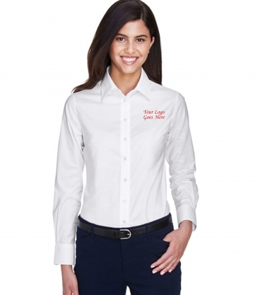 Harriton Ladies' Long-Sleeve Oxford with Stain-Release