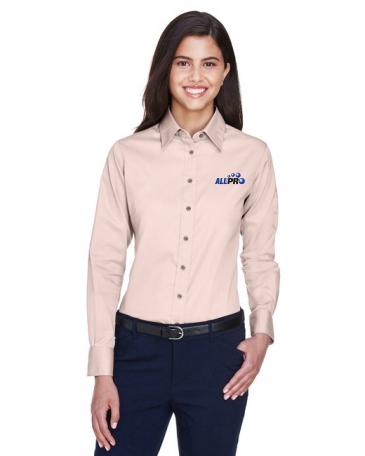 Harriton Ladies' Easy Blend™ Long-Sleeve Twill Shirt with Stain-R