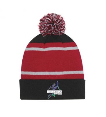 Tri-Tone Striped Pom Beanie With Cuff_Embroidered