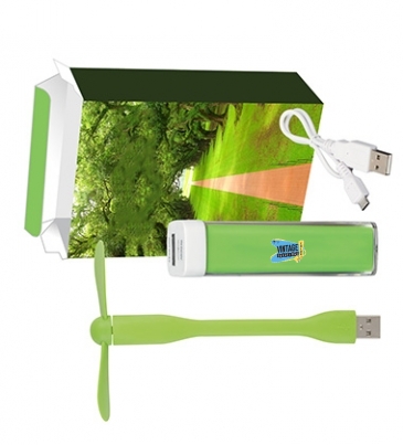 UL Listed Charge-It-Up Power Bank and Mini USB Fan Combo