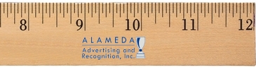 12" Clear Lacquer Wood Ruler - English Scale