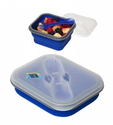 Collapsible Silicone Lunch Box with Fork & Spoon