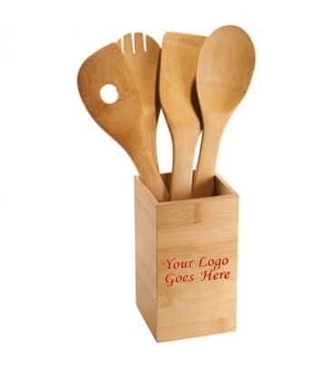 FSC Bamboo 4-piece Kitchen Tool Set and Canister