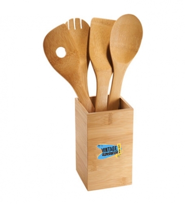 FSC Bamboo 4-piece Kitchen Tool Set and Canister