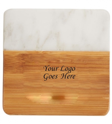 Marble and Bamboo Coaster Set