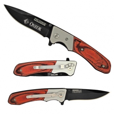 Tac-Force Premium Black Blade Wood Handle Pocket Knife