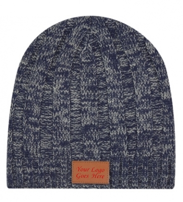 Knit Beanie with Leather Tag_Debossed