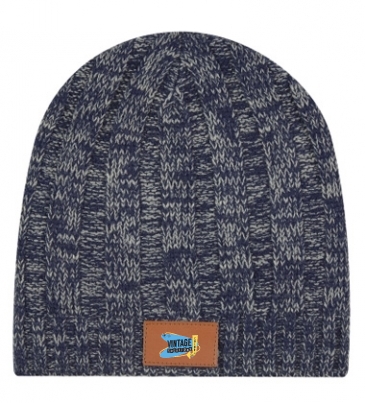 Knit Beanie with Leather Tag_Debossed