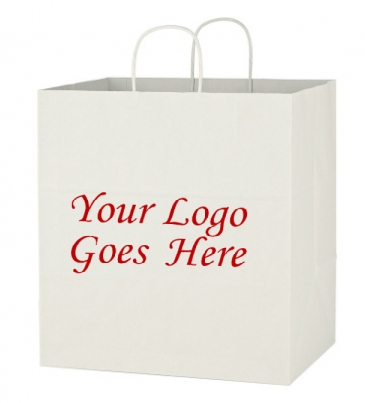 Kraft Paper White Shopping Bag - 14" X 15"