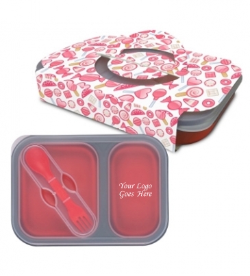 Collapsible 2-Section Food Container & Dual Utensil