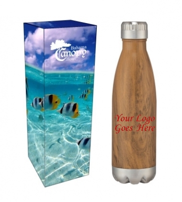 16 oz. Swig Stainless Steel Woodtone Bottle with Custom Box