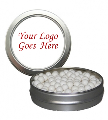 Candy Window Tin Short Round_Signature Peppermints, Red Hots