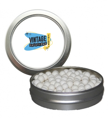 Candy Window Tin Short Round_Signature Peppermints, Red Hots