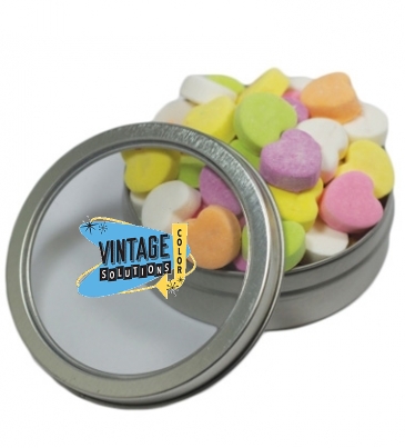 Short Round Tin with Conversation Hearts