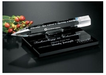 Pencil Award on Black Glass Base 8" W