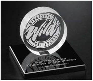 Hockey Puck on Black Glass Base 3-3/8"