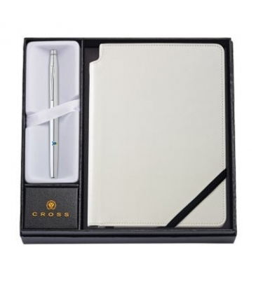Chrome Rollerball Pen with Medium White Journal