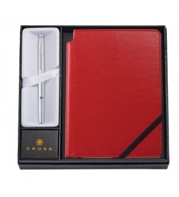 Chrome Rollerball Pen with Medium Crimson Journal