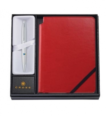 Chrome Ballpoint Pen with Medium Crimson Journal