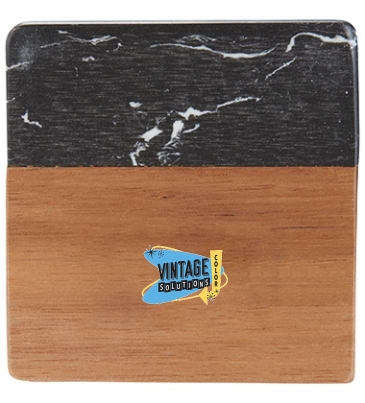 Black Marble and Wood Coaster Set