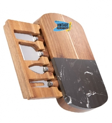 Black Marble Cheese Board Set with Knives