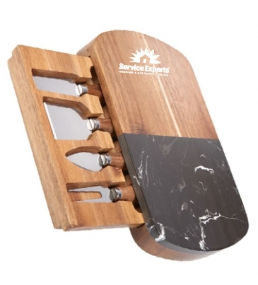 Black Marble Cheese Board Set with Knives