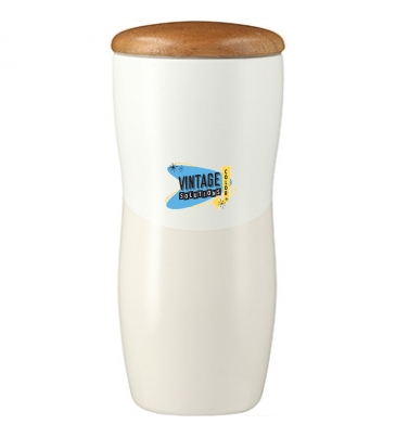 Reno Double Wall Ceramic Tumbler w/Wood Lid 10oz