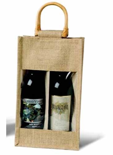 Two Bottle Jute Vino-Sack™ w/Clear Poly Window