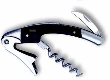 Curved Stainless Steel Corkscrew w/Dark Wood Inset