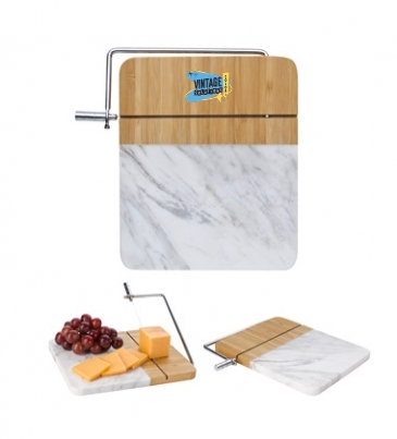 Marble & Bamboo Cheese Cutting Board with Slicer