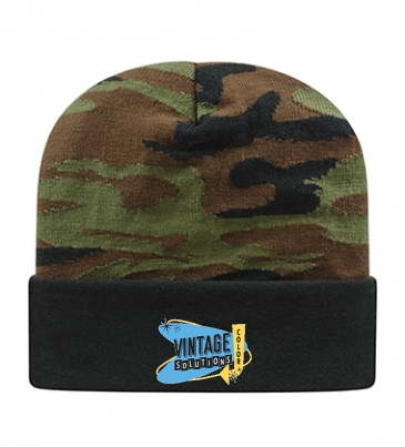 Woodland Camouflage Knit Cap with Solid Cuff