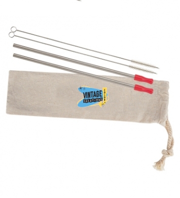2 Pack Stainless Straw Kit With Cotton Pouch