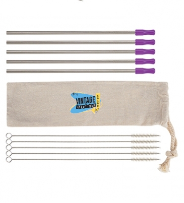 5- Pack Stainless Straw Stainless Straw Kit With Cotton Pouch