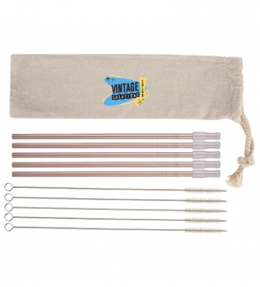 5 Pack Park Avenue Stainless Straw Kit With Cotton Pouch
