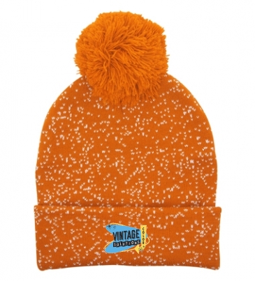 Speckled Pom Beanie With Cuff_Embroidered